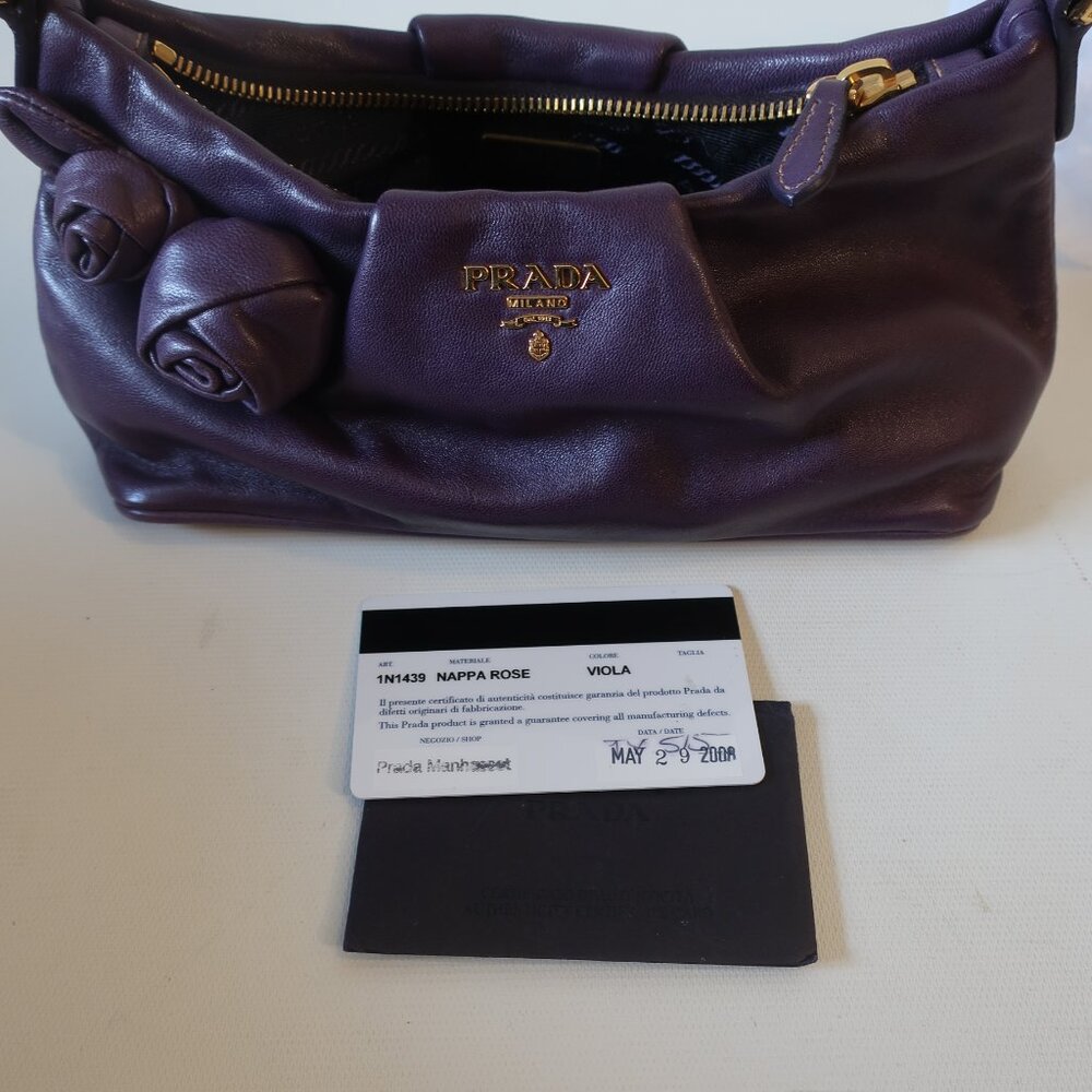 Womens Prada Purple Nappa Rosette Floral Leather Shoulder Bag - Picture 10 of 16